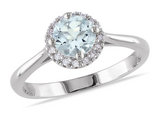 4/5 Carat (ctw) Light Aquamarine Halo Ring with Diamond in Sterling Silver